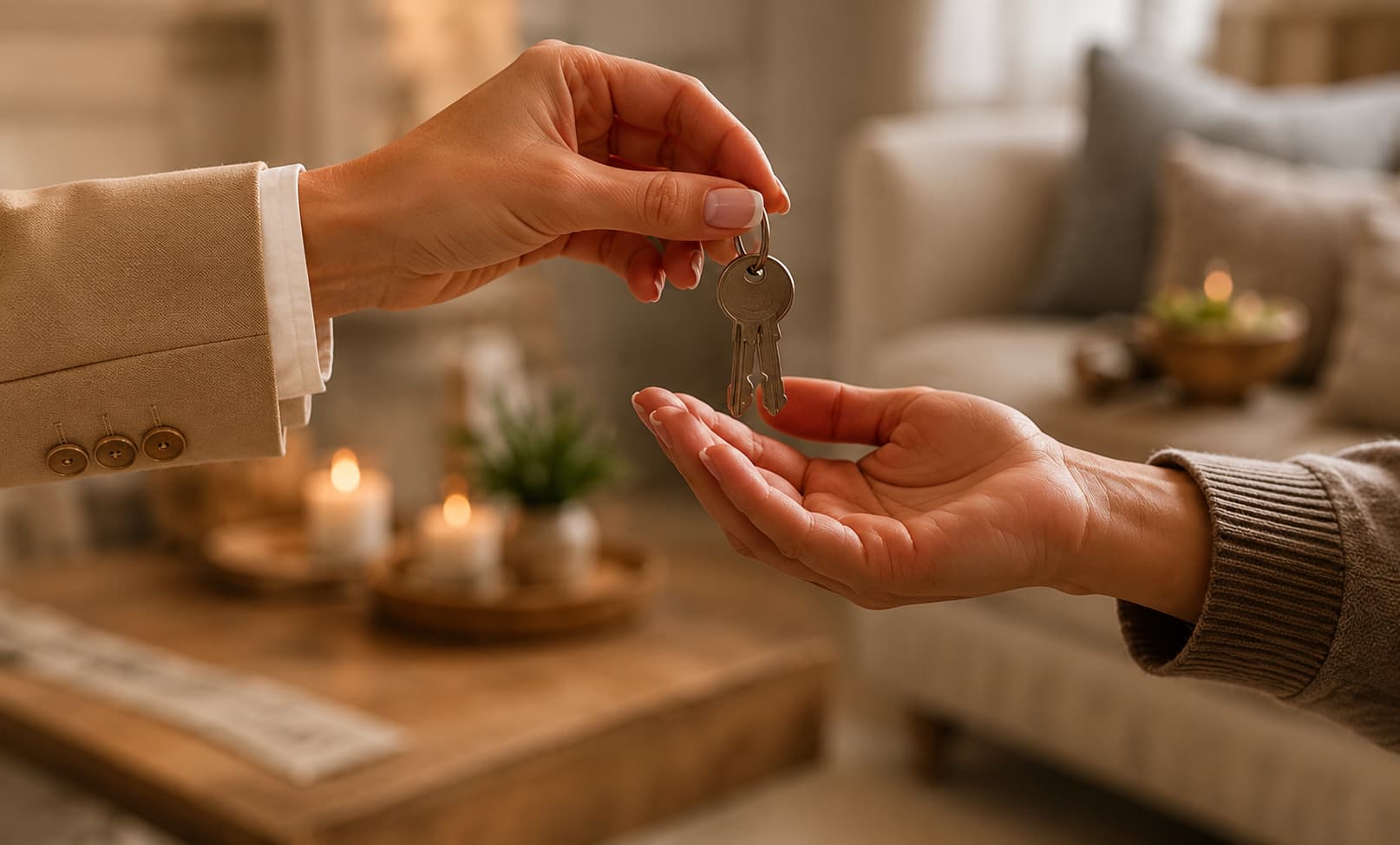 A homebuyer receiving the keys to a new home.